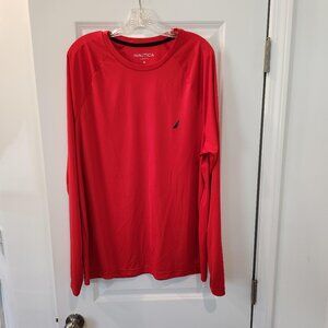 MEN'S RED NAUTICA CLASSIC FIT MOISTURE WICKING LONG SLEEVE TEE XL